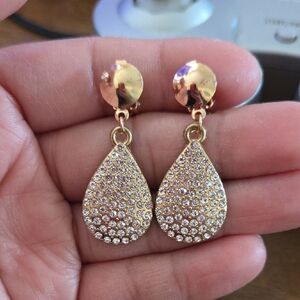 Pastels Clothing Gold Tone Clip On  Teardrop Pavé Crystal Drop Earrings